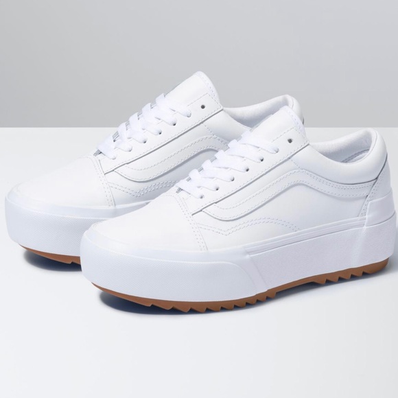 vans white leather platform